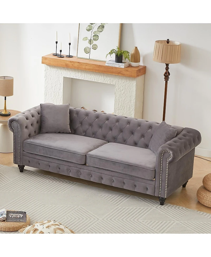 Streamdale Furniture Chesterfield Sofa with Rolled Arms and 2 Cushions