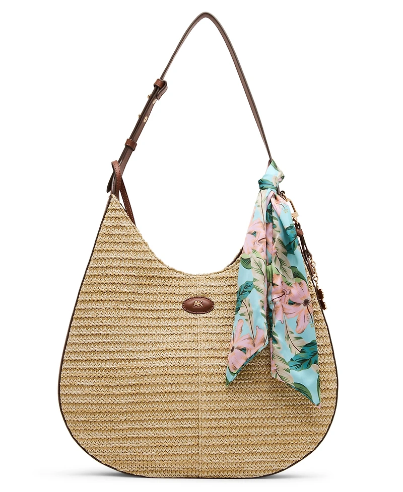 Anne Klein Large Straw Hobo Handbag