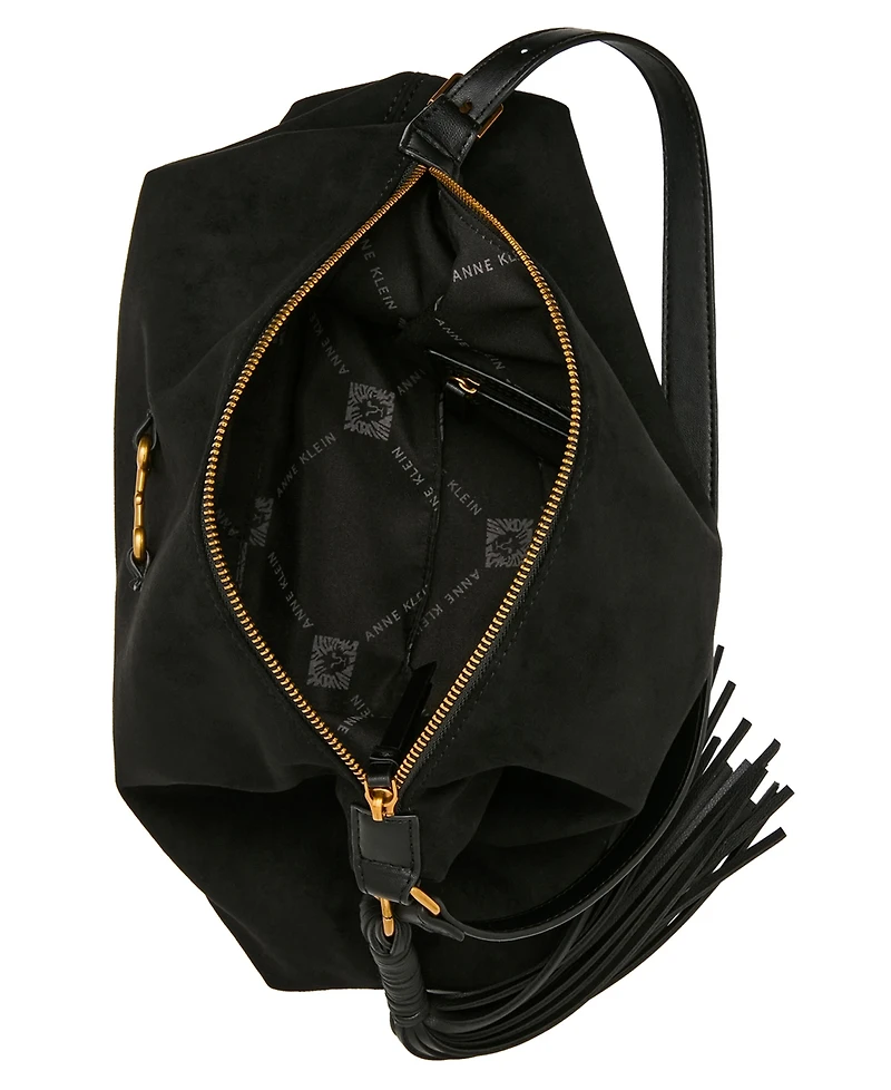 Anne Klein Faux Suede Large Horse Bit Shoulder Handbag