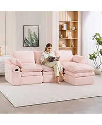 Streamdale Furniture L-Shape Corduroy Modular Sectional Sofa with Movable Footstool