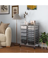 Gouun 15-Drawer Rolling Utility Cart with Chrome Frame and Mixed Drawer Sizes