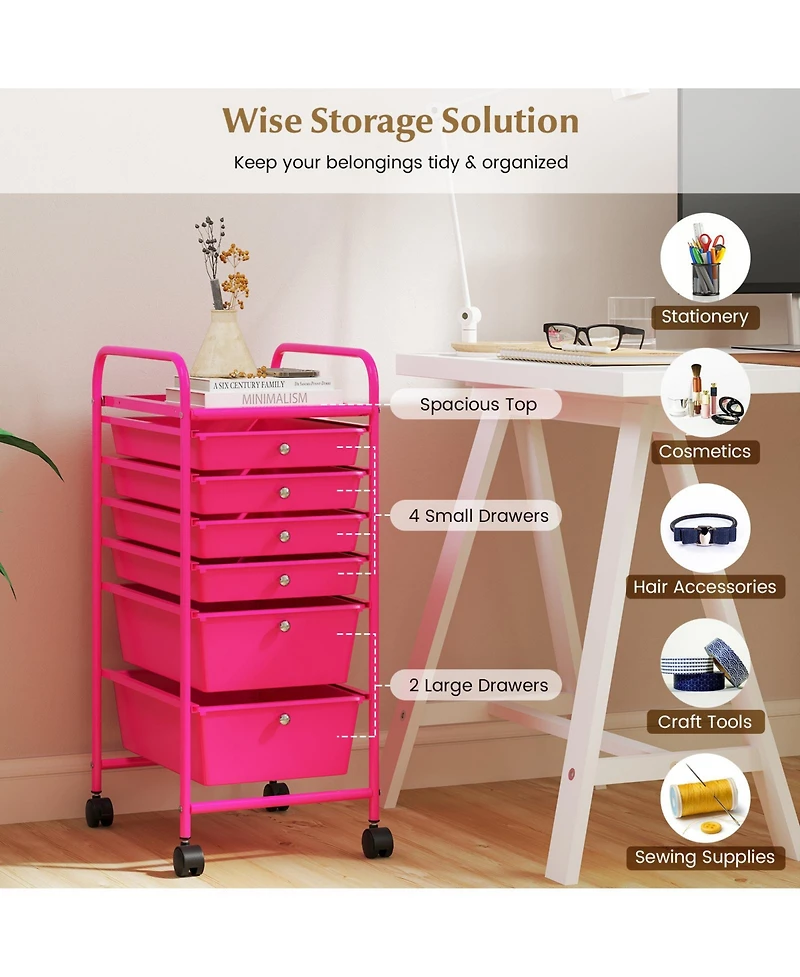 Gouun 6-Drawer Rolling Storage Cart Organizer with Steel Frame