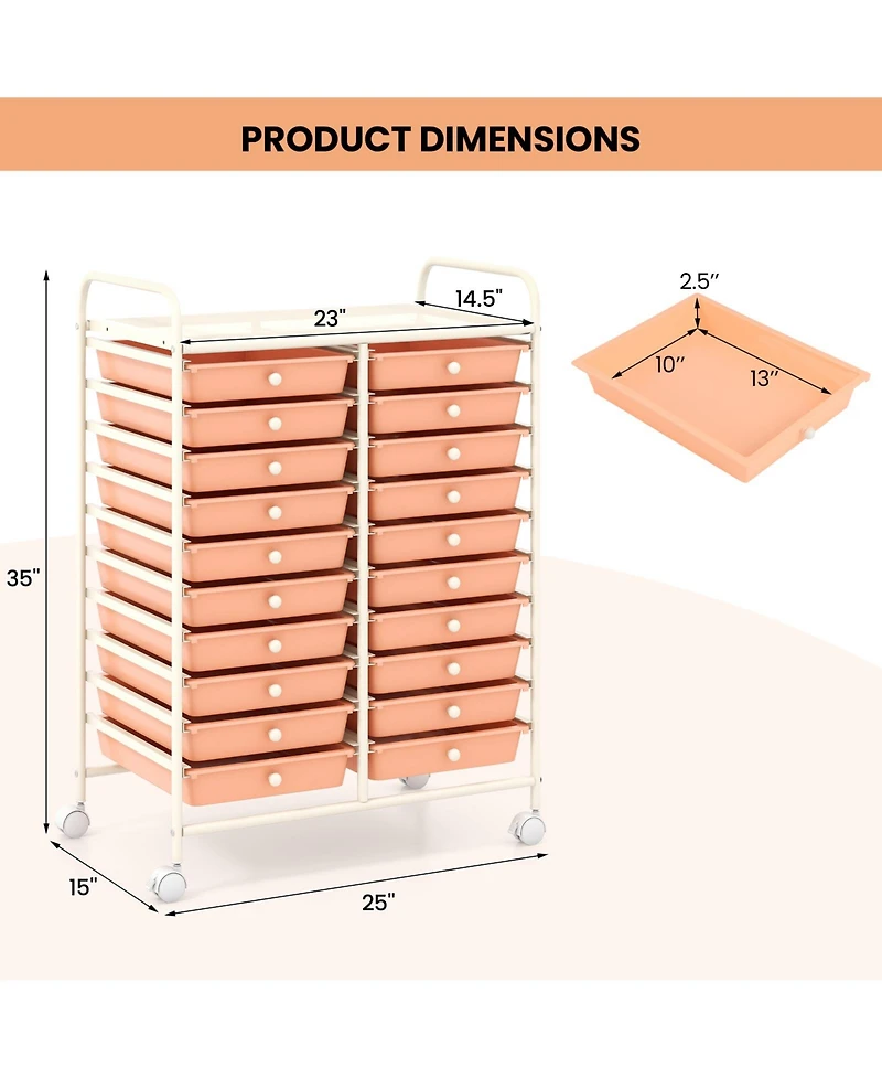 Gouun 20-Drawer Rolling Storage Cart with Removable Drawers and Locking Wheels