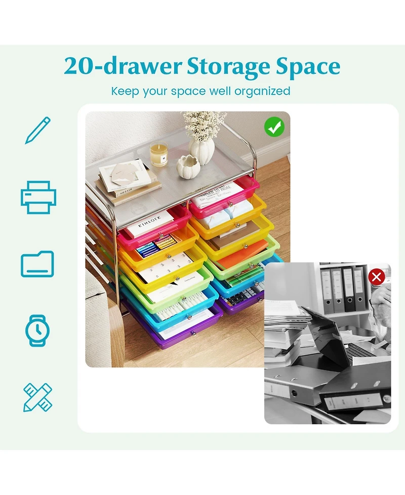Gouun 12-Drawer Rolling Storage Cart with Multicolor Drawers and Wheels