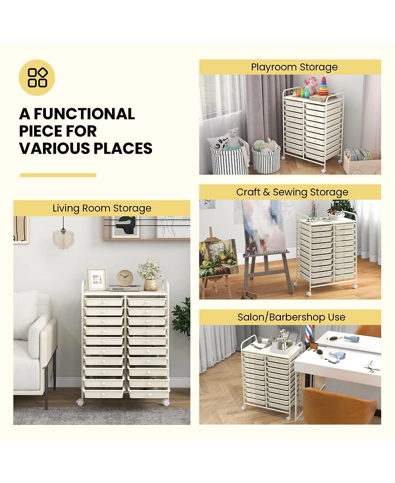 Sugift Twenty Drawer Rolling Storage Cart Studio Organizer Unit