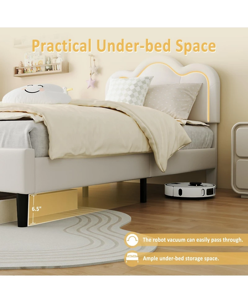 Modern Twin Upholstered Platform Bed Frame, Adjustable Mountain Headboard, Built-in Drawer Storage, Sturdy Wooden Slats, Rgb Led Neon Lighting