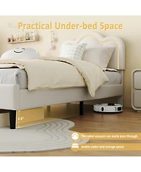 Modern Twin Upholstered Platform Bed Frame, Adjustable Mountain Headboard, Built-in Drawer Storage, Sturdy Wooden Slats, Rgb Led Neon Lighting