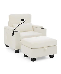 Streamdale Furniture Recliner Sofa w/Usb, Stand, Storage Ottoman