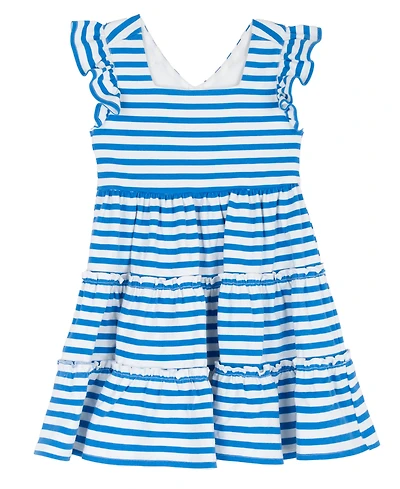 Rare Editions Girls' 2T-6X Jersey Knit Stripe Flutter Sleeve Tiered Dress