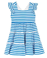 Rare Editions Girls' 2T-6X Jersey Knit Stripe Flutter Sleeve Tiered Dress