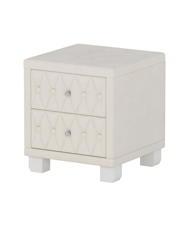 sumyeg Nightstand with Crystal Handle 2-Drawer Button-Tufted Bedside Table