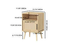 sumyeg Oak Rattan Nightstand with Door and Open Shelf - Solid Wood Legs Accent End Table