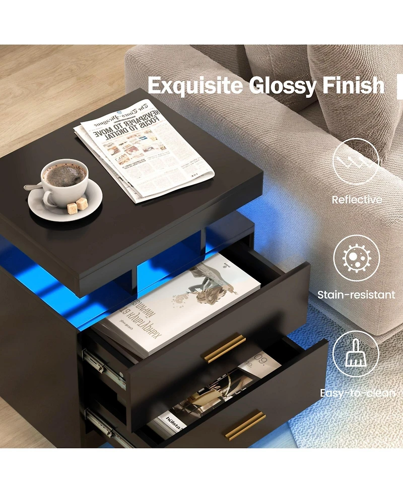 sumyeg Led Nightstand with 2 Storage Drawers for Bedroom