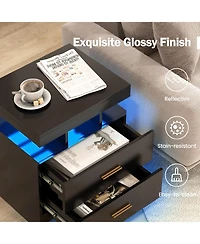 sumyeg Led Nightstand with 2 Storage Drawers for Bedroom