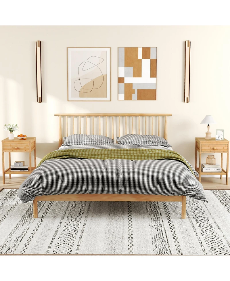 sumyeg Set of 1/2 Bamboo Nightstand Bedside Table with Storage Drawer and Open Shelf-2 pieces