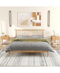 sumyeg Set of 1/2 Bamboo Nightstand Bedside Table with Storage Drawer and Open Shelf-2 pieces