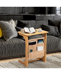 sumyeg Bamboo Sofa Table End Table Bedside Table with Storage Bag
