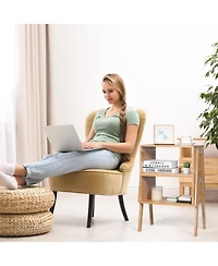 sumyeg 2 Pieces Bamboo Nightstand Sofa Table with Storage Shelf