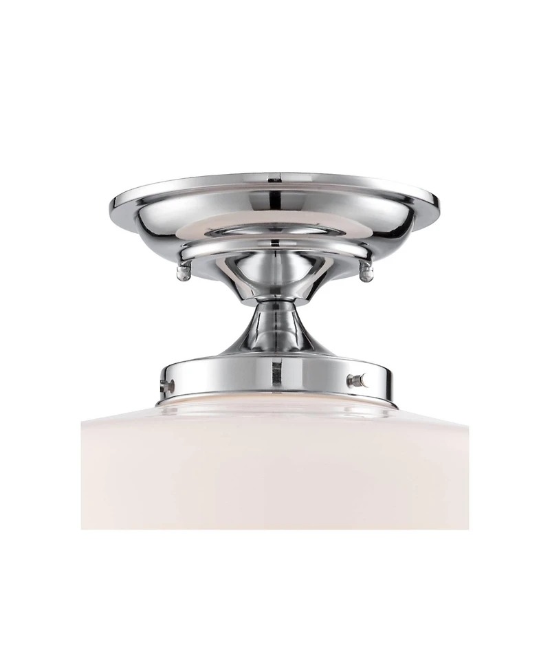 Regency Hill Schoolhouse Rustic Farmhouse Ceiling Light Semi Flush Mount Fixture Set of 2 Chrome Metal White Glass Shade for Bedroom