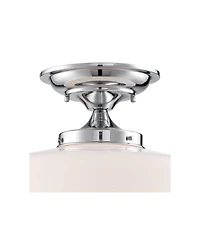 Regency Hill Schoolhouse Rustic Farmhouse Ceiling Light Semi Flush Mount Fixture Set of 2 Chrome Metal White Glass Shade for Bedroom