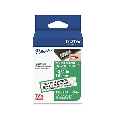 Brother P-Touch TzESE4 0.7 in. x 26.2 ft. TZ Security Tape Cartridge for P-Touch Labelers