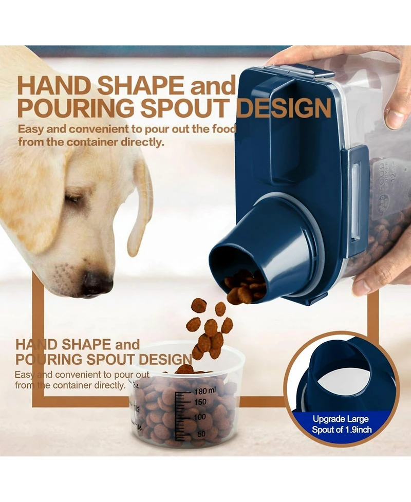 Aronkl Airtight Pet Food Storage Container with Pour Spout Measuring Cup 4 Seal Buckles Bpa Free Durable Plastic