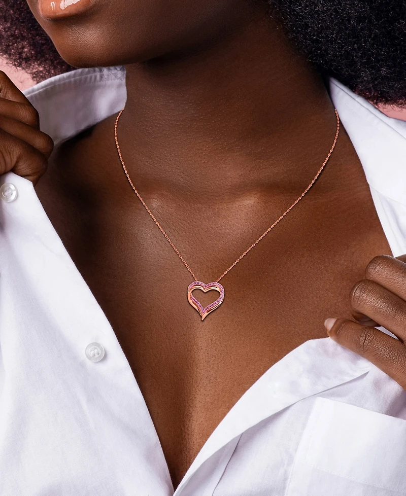 Macy's Created Pink Sapphire (1/2 ct. t.w.) Pendant Necklace in 18k Rose Gold Flash Plated Sterling Silver