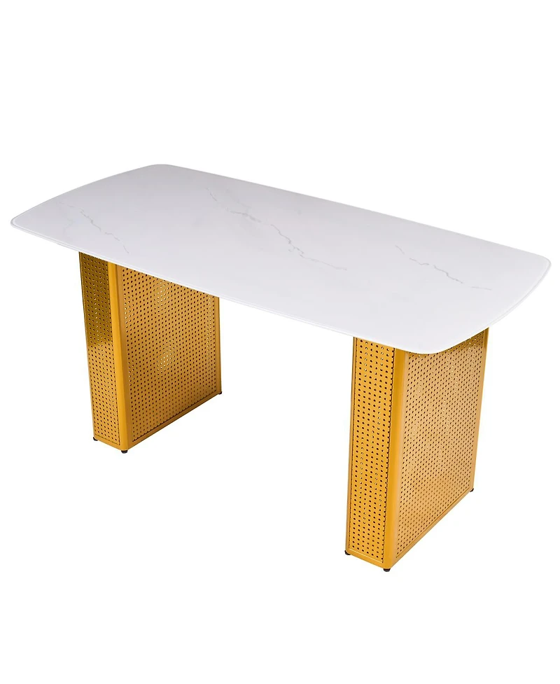 Streamdale Furniture Glass Dining Table, Marble Pattern, Pedestal Base