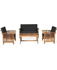 Gymax 8PCS Wooden Patio Conversation Set Outdoor Furniture w/ Cushions Turquoise