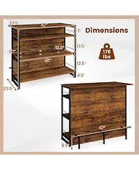 Gouun 47 in 4-Tier Mini Bar Kitchen Island with Footrest and Wine Rack, 5-Bottle and 8-Glass Storage