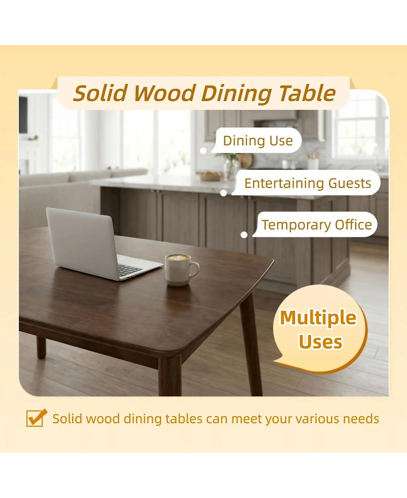 Streamdale Furniture 47 Inch Solid Wood Rectangular Mid-Century Dining Table