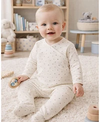 MeMoi Baby Girls "Sprigs Have Sprung" Mini-Rib Rayon-Blend Crossover-Neck Footie