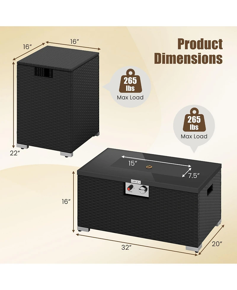Gouun 2-Piece 32 Rectangle Propane Fire Pit Table Set with Tank Cover and 40000 Btu Output