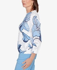 Alfred Dunner Women's St. Augustine Abstract Floral Print Ribbed Sweater
