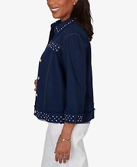 Alfred Dunner Women's Port Side Cultivated Pearl Trim Denim Jacket