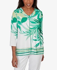 Alfred Dunner Women's Resort Living Artisan Leaf Bordered V-Neck Top