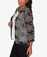 Alfred Dunner Women's Detail Driven Two-in-One Mesh Soutache Top with Necklace