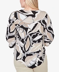 Alfred Dunner Women's Detail Driven Texture Leaves Pointed Hem Top with Necklace