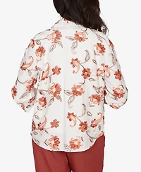 Alfred Dunner Women's Spice Market Paisley Floral Collared Two One Top with Necklace