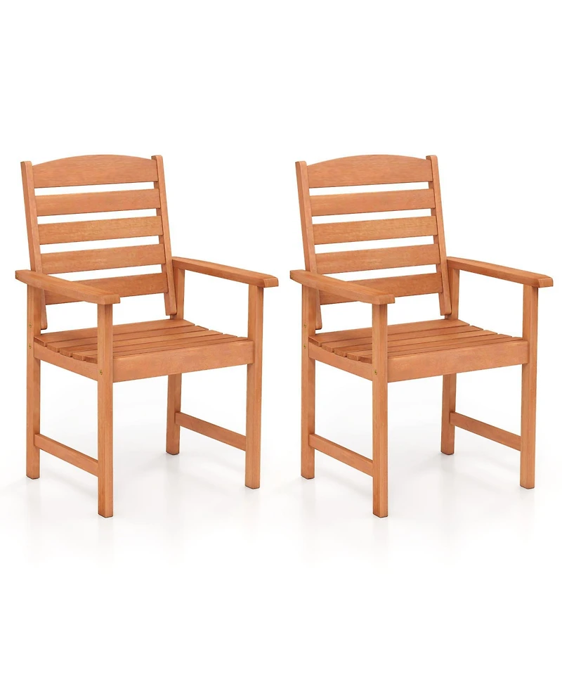 Sugift Outdoor Wooden Dining Chairs with Inclined Backrests and Slatted Seats