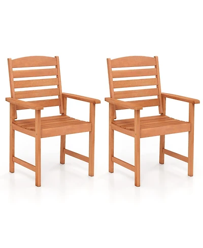 Sugift Outdoor Wooden Dining Chairs with Inclined Backrests and Slatted Seats