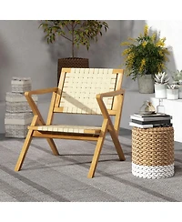 Sugift Outdoor and Indoor Teak Wood Patio Chair wuth Webbing Seat and Backrest