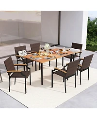 Sugift Stacking Wicker Chairs Set of 2 Patio Rattan Dining Chairs with Acacia Wood Armrests