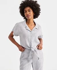 Charter Club Women's 100% Linen Tie-Front Shirt, Created for Macy's