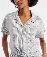 Charter Club Women's 100% Linen Tie-Front Shirt, Created for Macy's