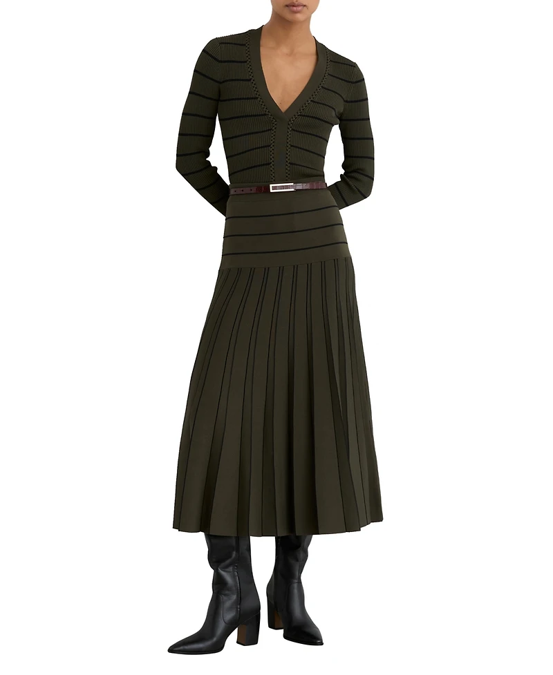 Reiss Women's Knitted Stripe Pleated Midi Skirt
