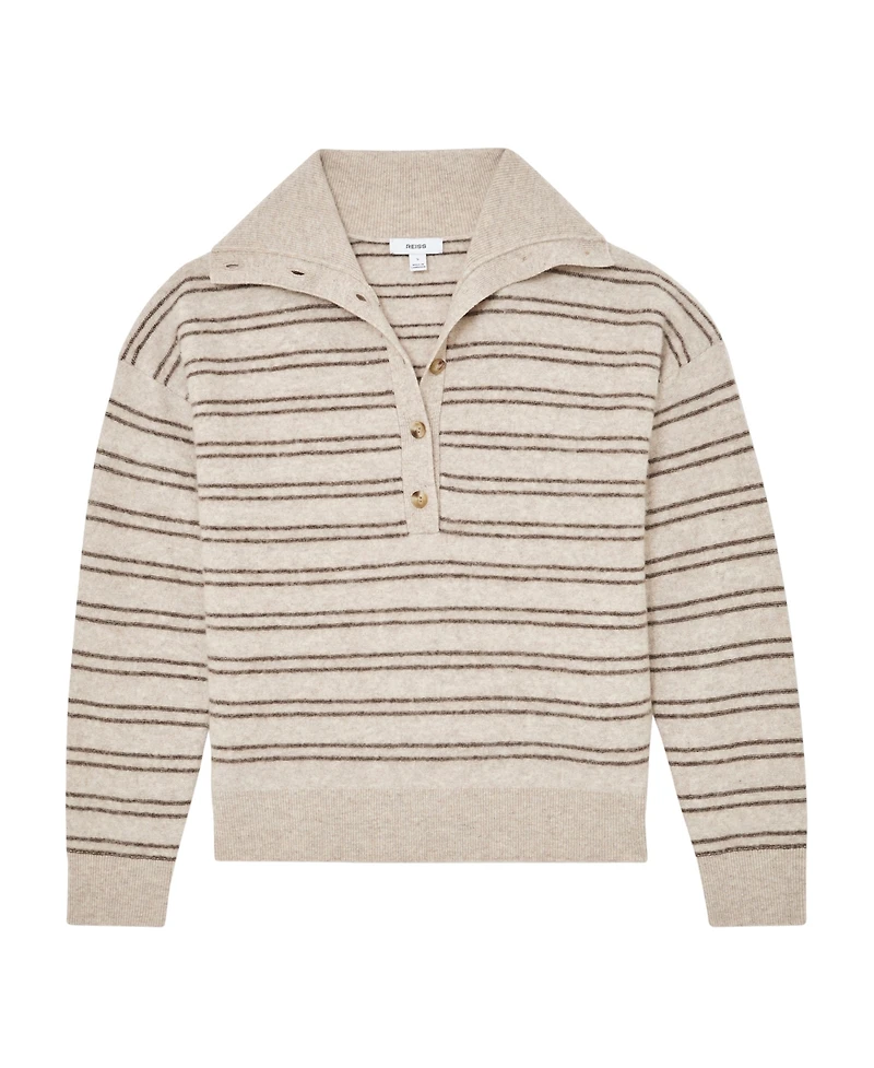 Reiss Women's Evana Wool-Cashmere Stripe Buttoned Jumper