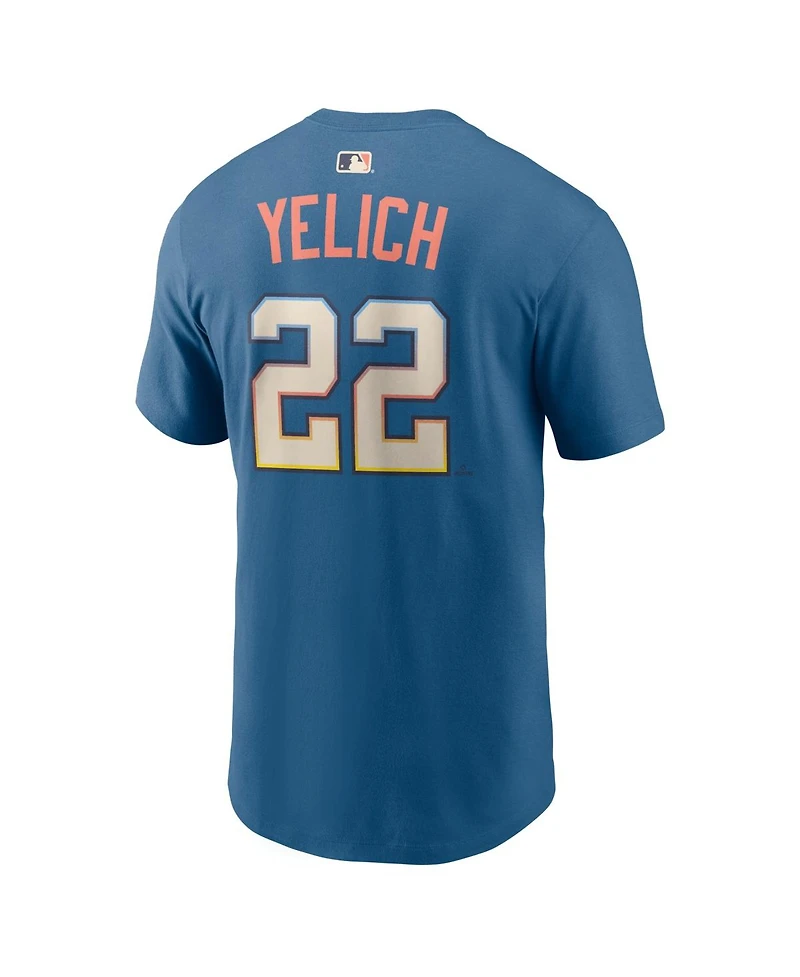 Nike Men's Christian Yelich Mineral Blue Milwaukee Brewers 2026 City Connect Name Number T-Shirt