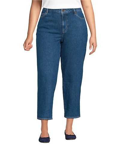 Lands' End Women's Plus Soft Denim Mid Rise Relaxed Straight Crop Jeans