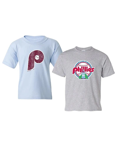 Soft As A Grape Big Boys and Girls Light Blue/Gray Philadelphia Phillies Cooperstown 2-Pack T-Shirt Set